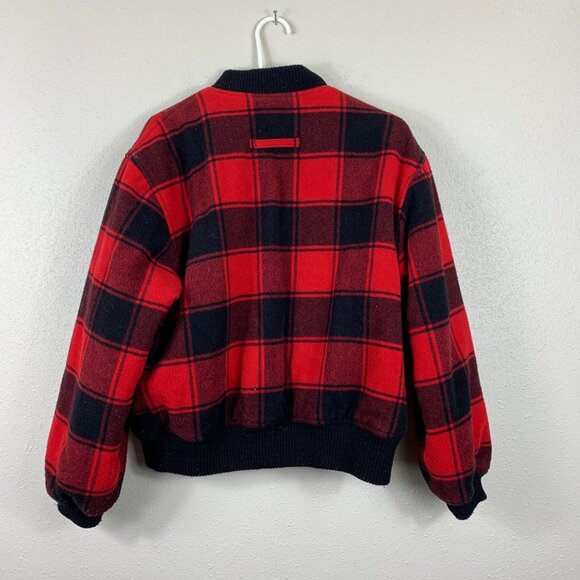 Vintage Russ Studio Women’s Red Black Buffalo Plaid Wool Bomber Jacket - Size Sm - Picture 6 of 7